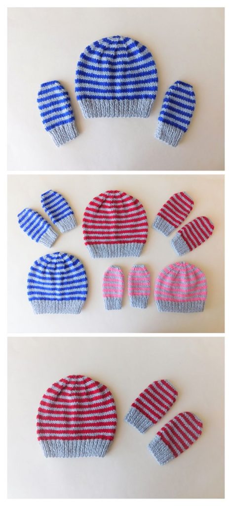 Simple Stripes Baby Hat & Mittens Pattern