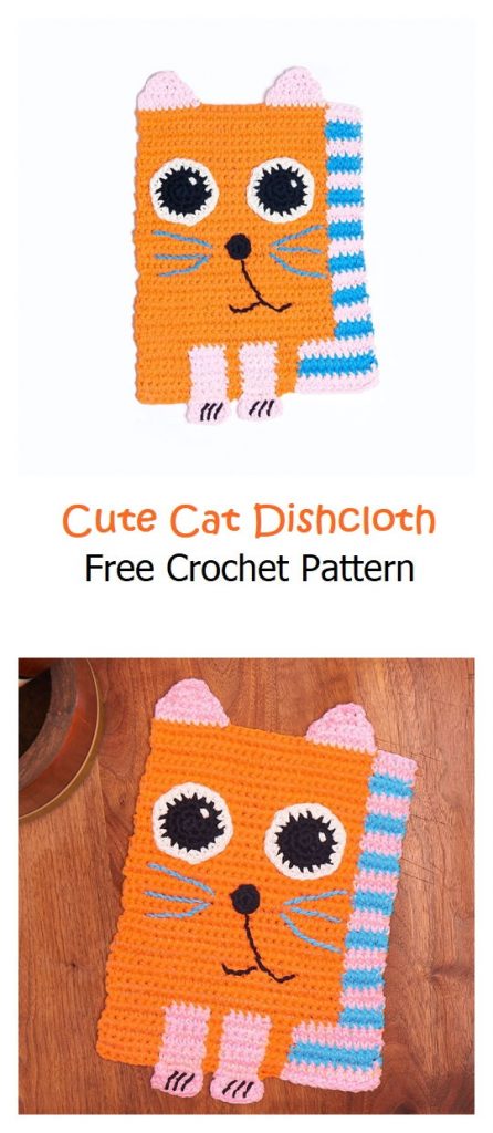 Cute Cat Dishcloth Free Crochet Pattern