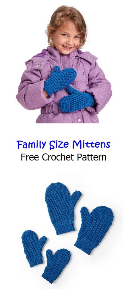 Family Size Mittens Free Crochet Pattern