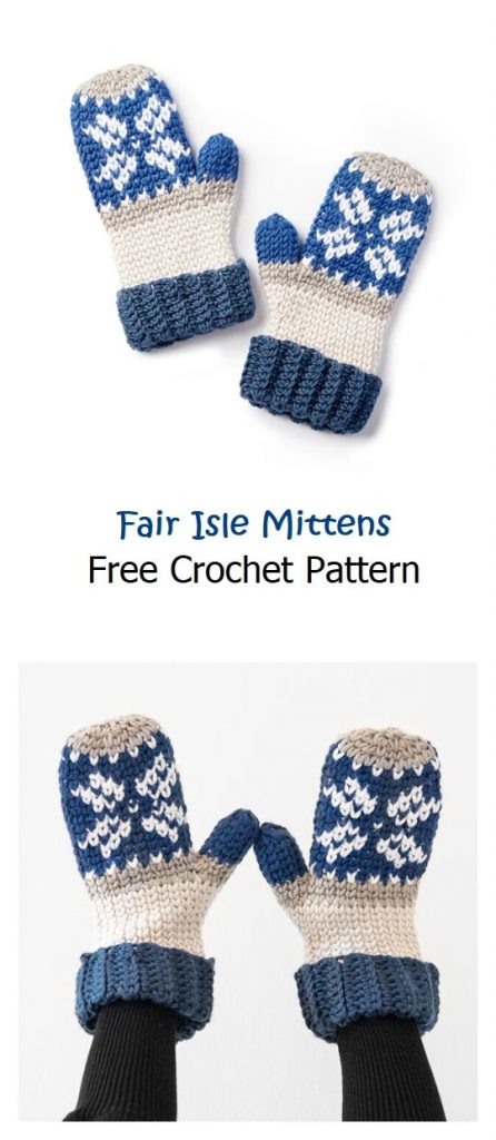 Fair Isle Mittens Free Crochet Pattern