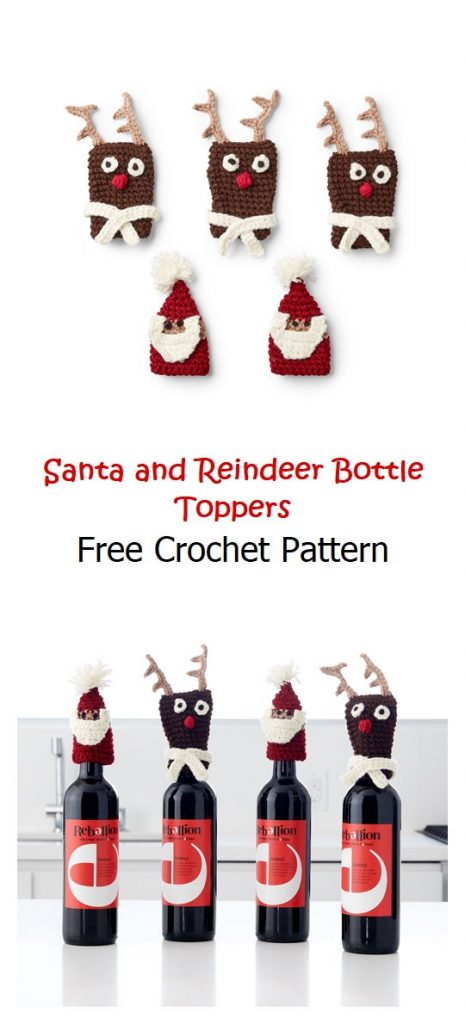 Santa and Reindeer Bottle Toppers Free Pattern