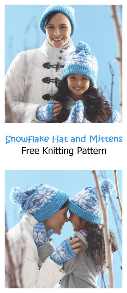 Snowflake Hat and Mittens Free Knitting Pattern