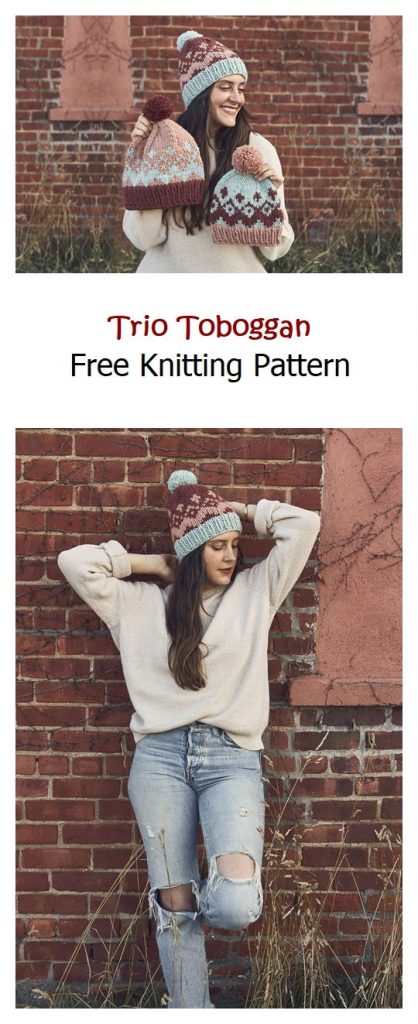 Trio Toboggan Hat Free Knitting Pattern