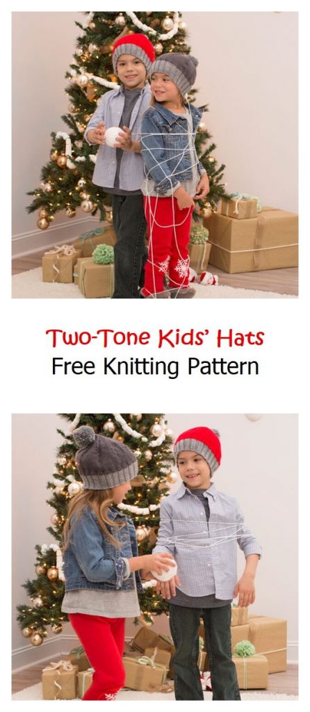 Two-Tone Kids’ Hats Free Knitting Pattern