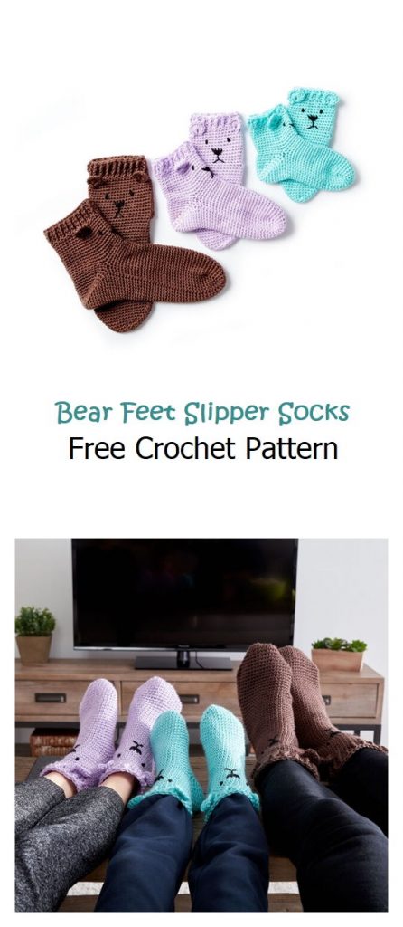 Bear Feet Slipper Socks Free Crochet Pattern