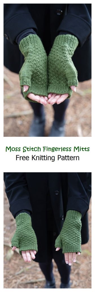 Moss Stitch Fingerless Mitts Knitting Pattern