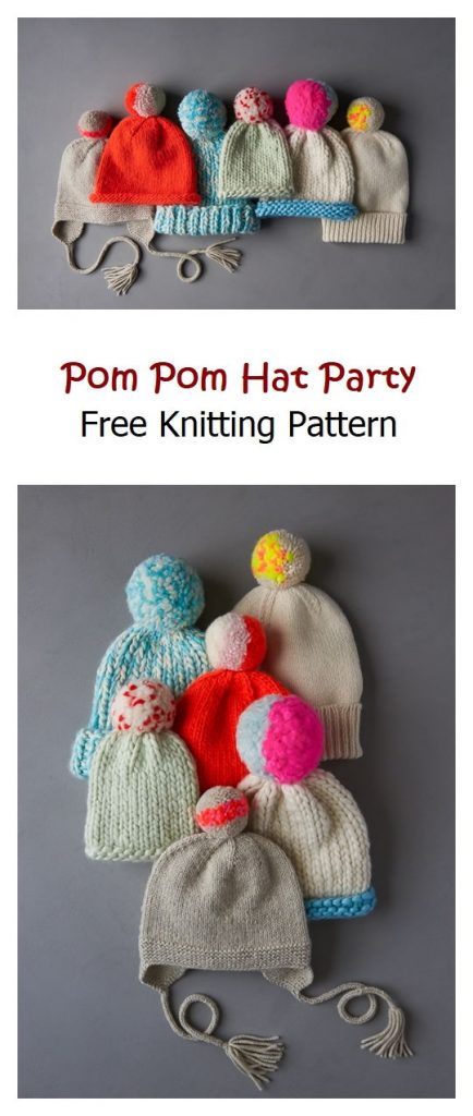 Pom Pom Hat Party Free Knitting Pattern