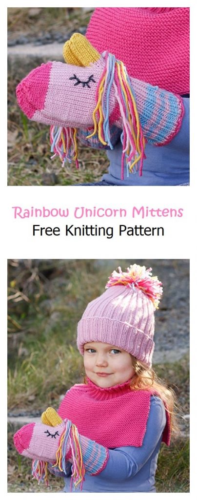Rainbow Unicorn Mittens Free Knitting Pattern