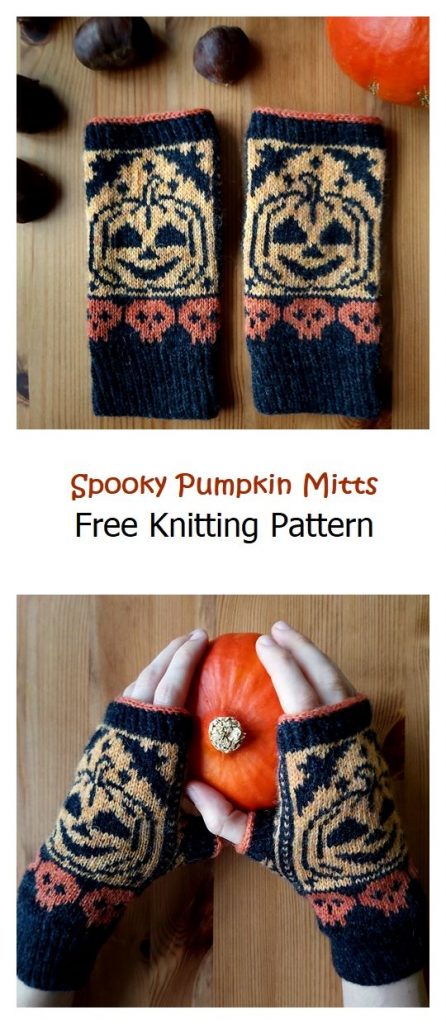 Spooky Pumpkin Mitts Free Knitting Pattern