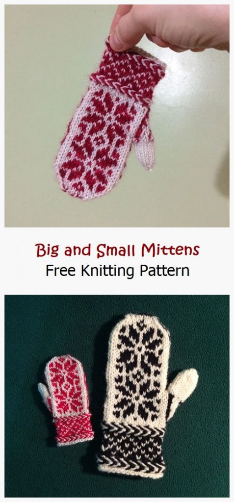 Big and Small Mittens Free Knitting Pattern