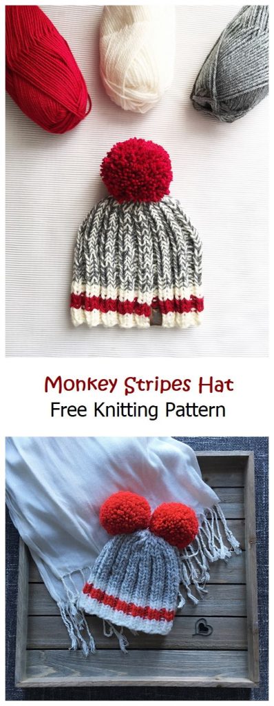 Monkey Stripes Hat Free Knitting Pattern