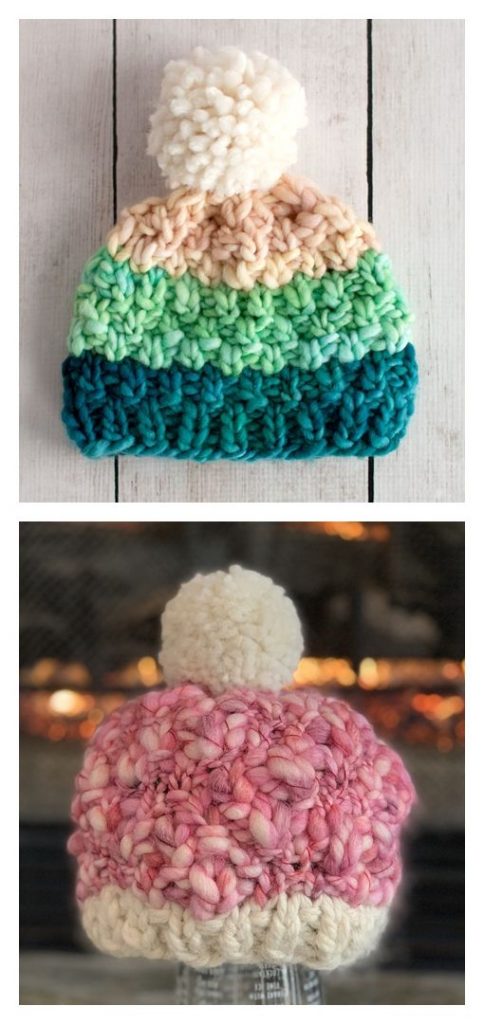 Simple Bulky Moss Stitch Baby Hat Free Pattern