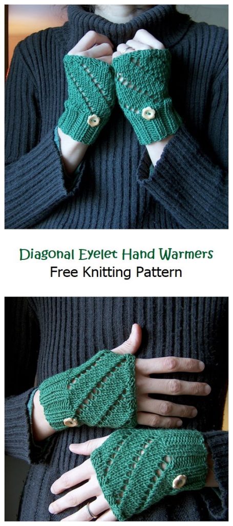 Diagonal Eyelet Hand Warmers Free Pattern