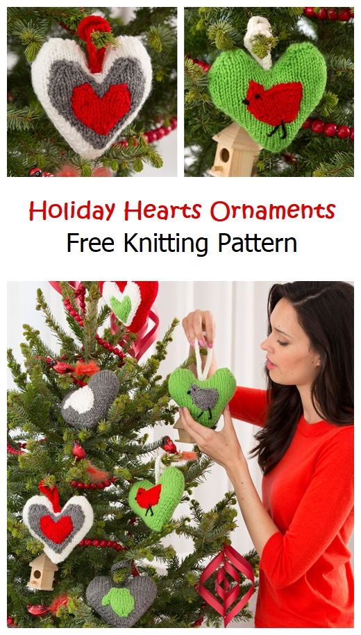 Holiday Hearts Ornaments Free Knitting Pattern