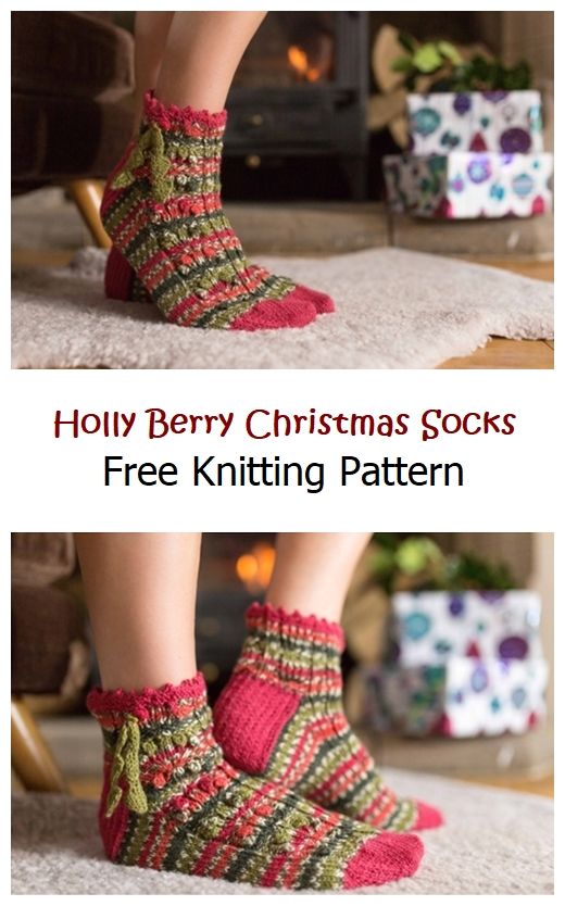 Holly Berry Christmas Socks Free Knitting Pattern