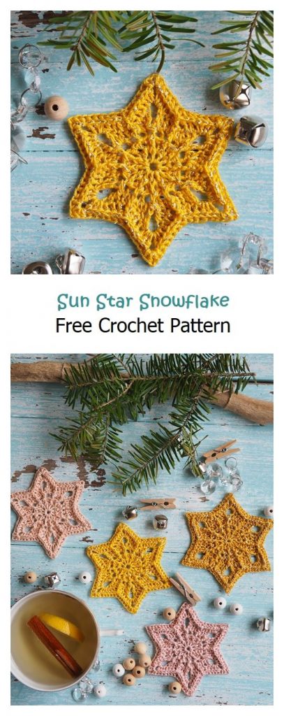 Sun Star Snowflake Free Crochet Pattern