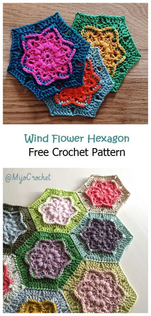 Wind Flower Hexagon Free Crochet Pattern