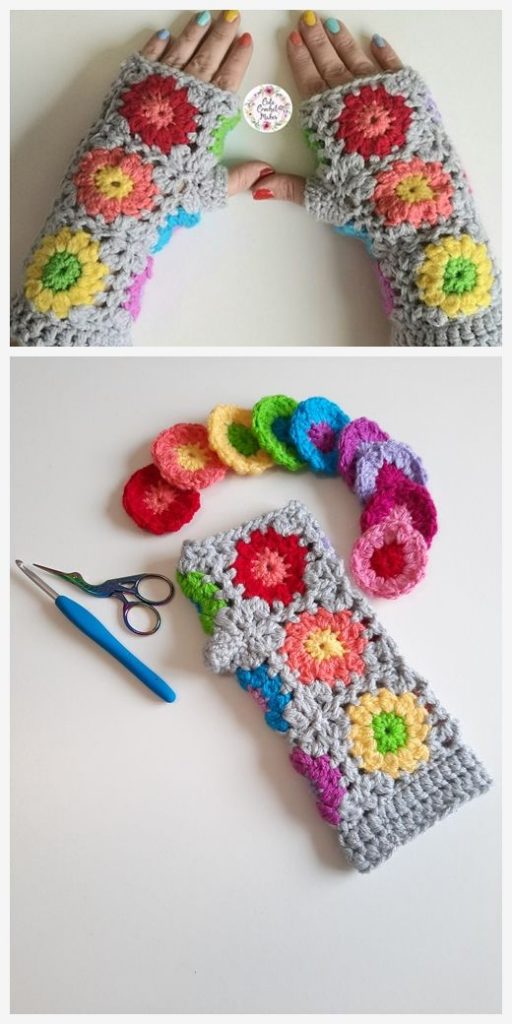 Rainbow Burst Mitts Free Crochet Pattern