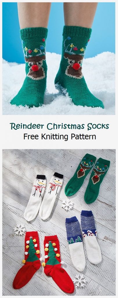 Reindeer Christmas Socks Free Knitting Pattern