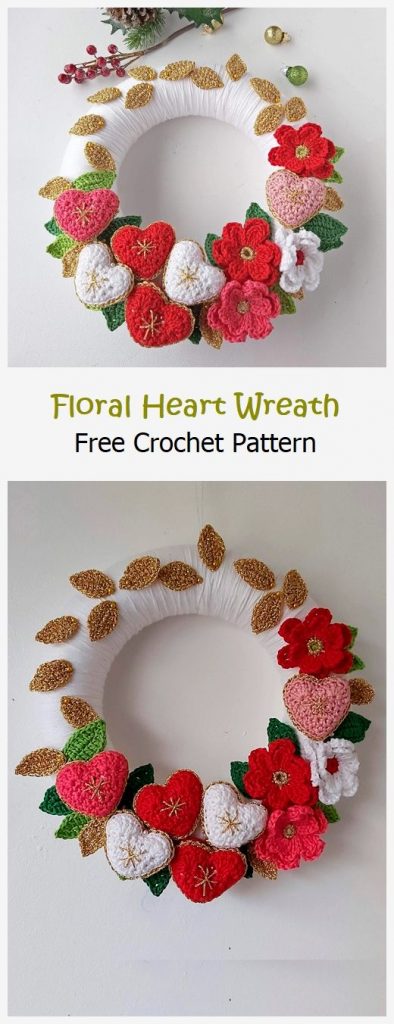 Floral Heart Wreath Free Crochet Pattern