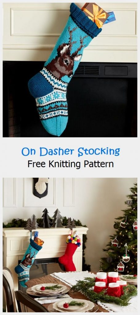 On Dasher Stocking Free Knitting Pattern
