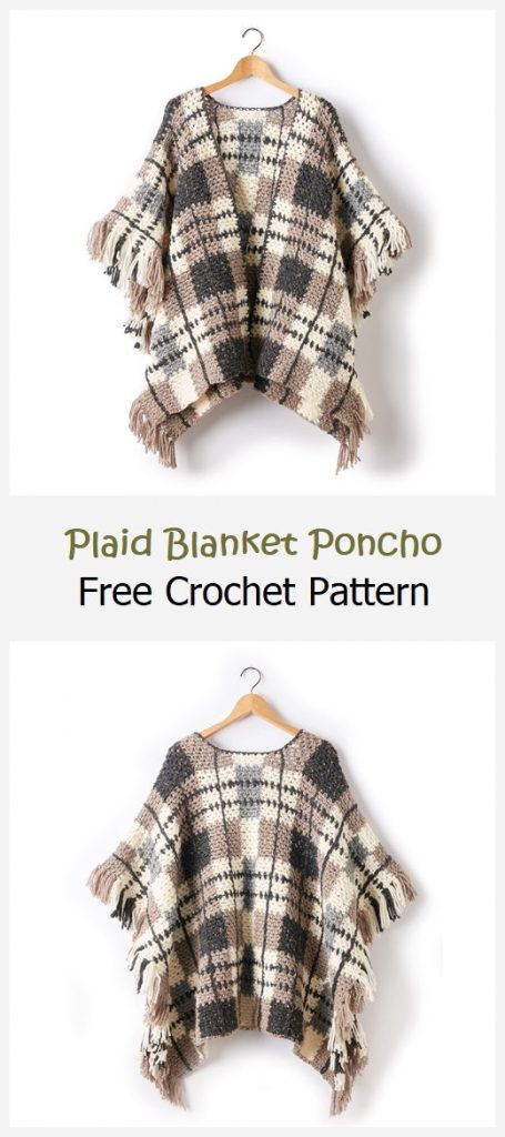 Plaid Blanket Poncho Free Crochet Pattern