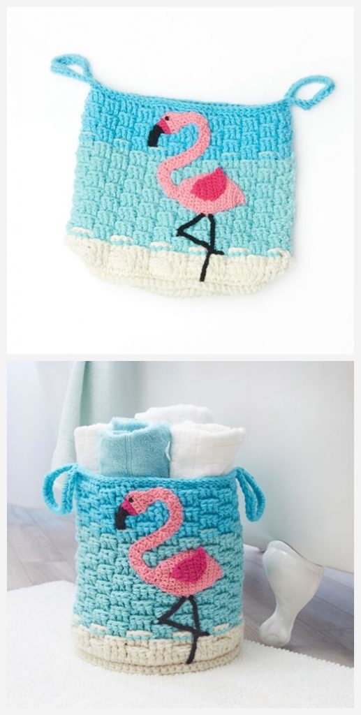 Fanciful Flamingo Basket Free Crochet Pattern