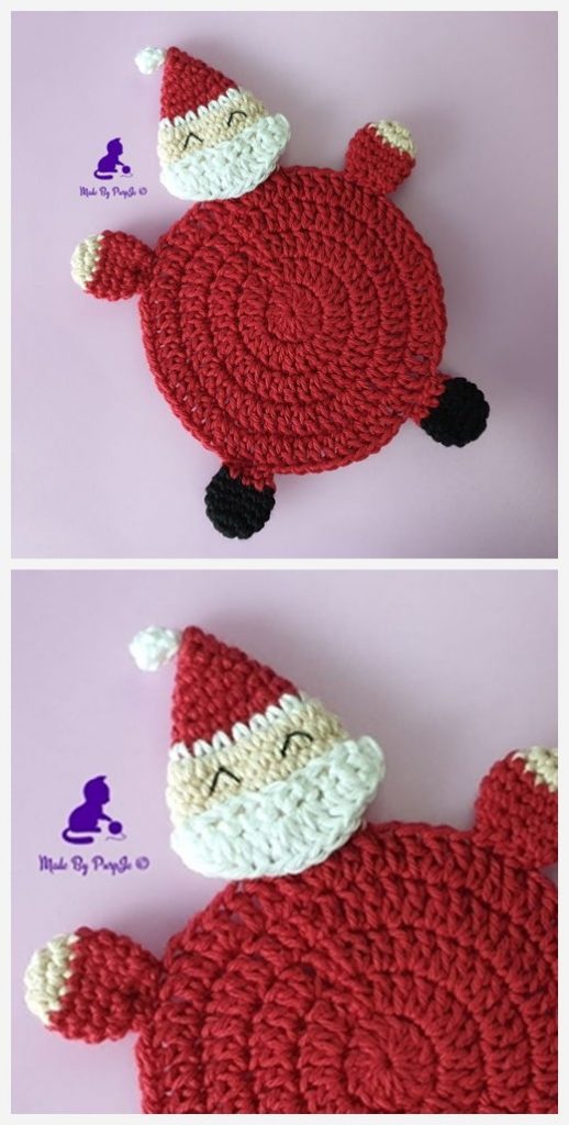 Santa Claus Coaster Free Crochet Pattern