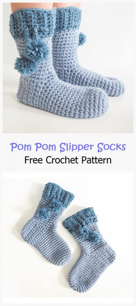 Pom Pom Slipper Socks Free Crochet Pattern