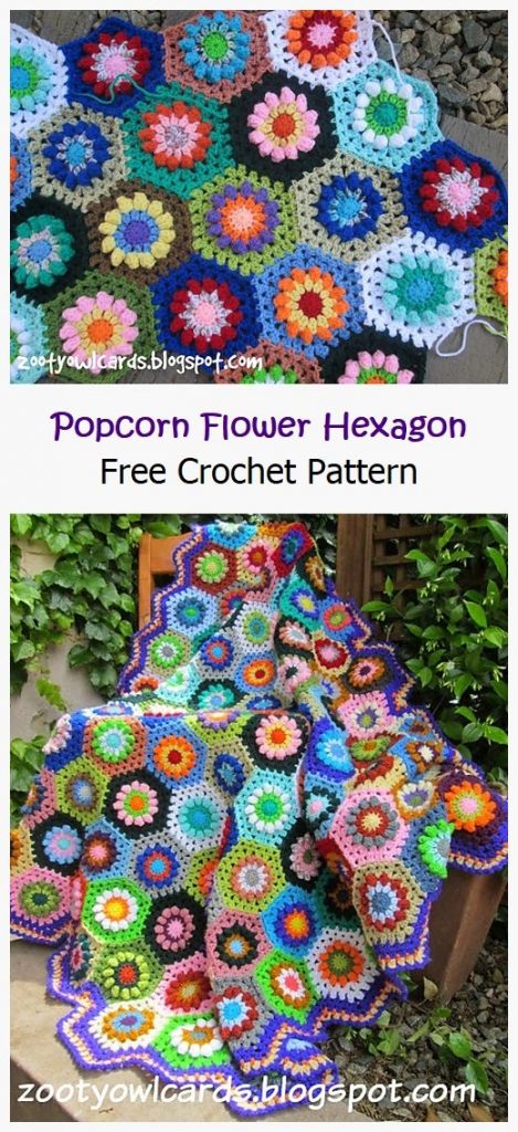 Popcorn Flower Hexagon Free Crochet Pattern