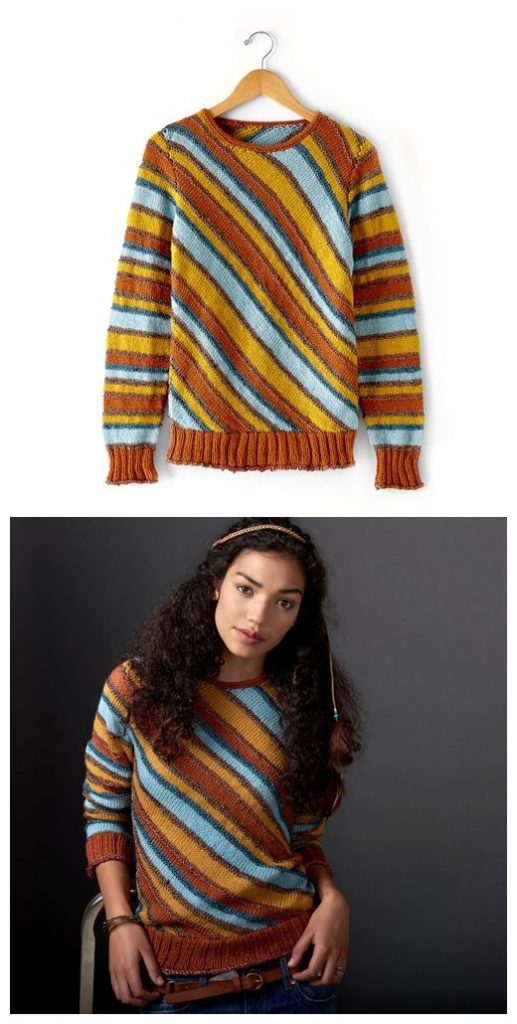 Diagonal Stripes Sweater Free Knitting Pattern
