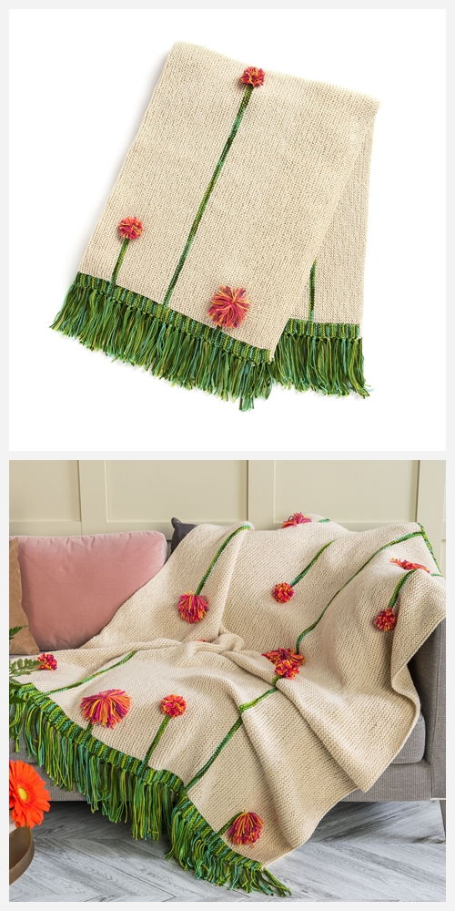 Pompom Poppies Blanket Free Knitting Pattern