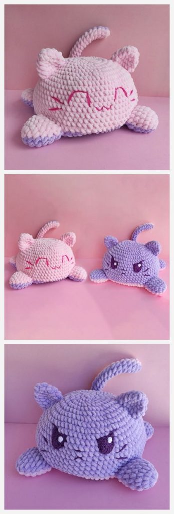 Crochet Reversible Cat Plush Mood Toy, no sewing required. Free