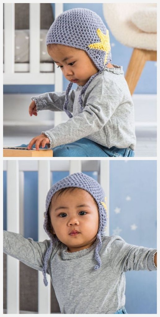 Star Baby Earflap Hat Free Crochet Pattern