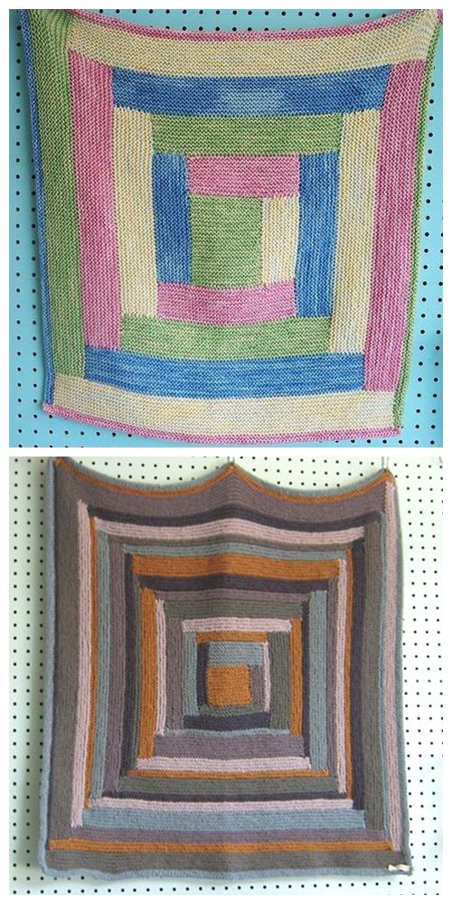 Four Colour Log Cabin Baby Blanket Free Knitting Pattern
