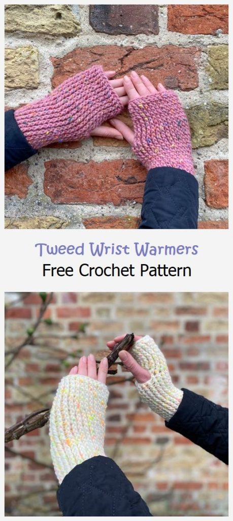 Tweed Wrist Warmers Free Crochet Pattern
